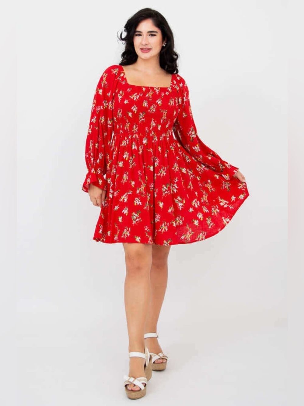 Blue Sky Eden Dress Red Floral Ditsy Linen Bamboo